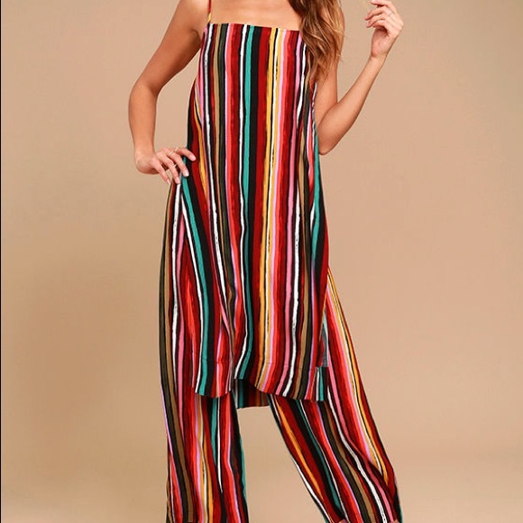 FP Red Ruby Long Tank and Drawstring Striped Pants - Picture 1 of 3